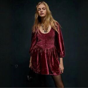 Free People Farrier Velvet Mini Dress Medium Boysenberry